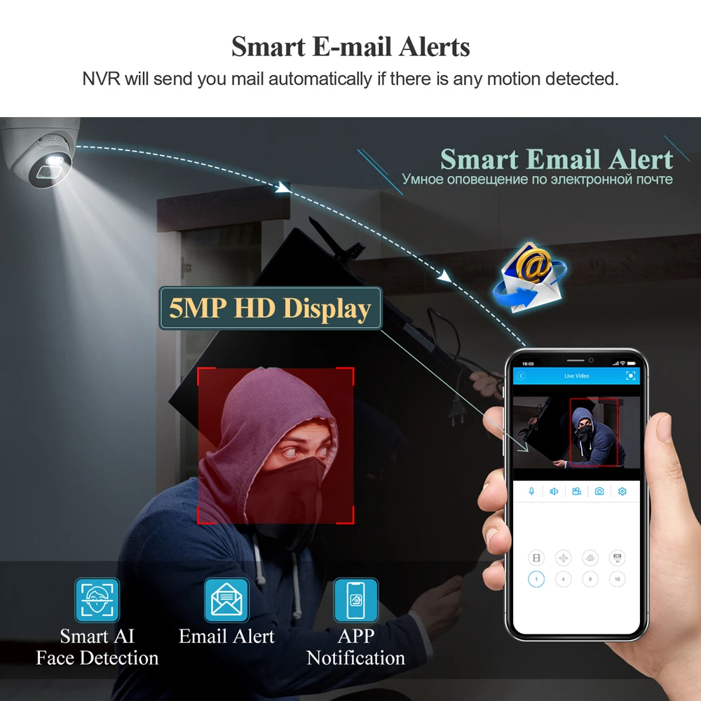 Система видеонаблюдения Techage 16 каналов 5 МП POE дуплексное аудио уличный комплект