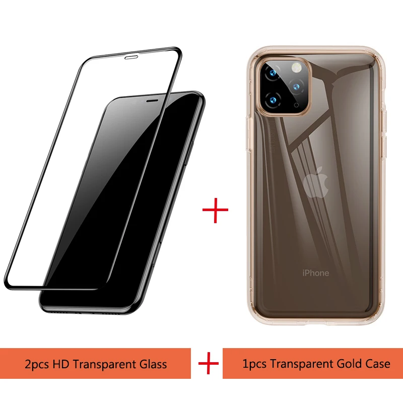 Baseus 0,3 мм Полное покрытие экрана протектор для iPhone 11 Pro Max Защитная пленка Закаленное стекло для iPhone 11 Pro Max 2 шт - Цвет: Transparent Gold