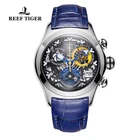 Риф Тигр новый дизайнерский Топ Роскошные брендовые Модные женские кварцевые часы стальной каркас синего цвета из натуральной кожи, с ремешком, спортивные часы
