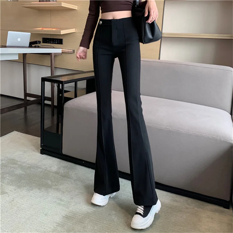 

Limiguyue Elegant Summer Korean Black Beige High Waist Trousers Women Suit Pants Casual Office Workwear Long Flare Pant K1418