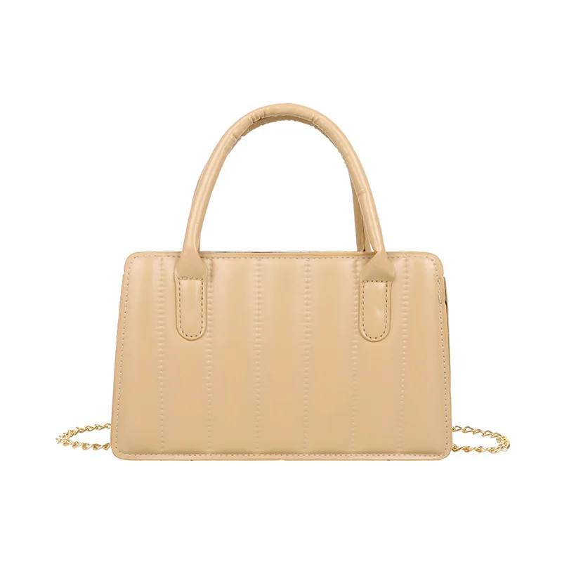 

Women's Bag 2021 New Fashion PU Leather Solid Color Vertical Grid Small Square Bag Chain One-shoulder Diagonal Small Bag Handbag