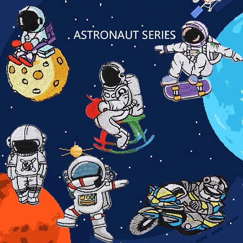 

Children's Cartoon Universe Astronaut Space Cute Pilot Series Self-adhesive Cloth Stickers Decorative Cloth Patch for Clothes
