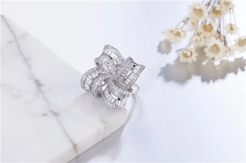 Женские коктейльные кольца ручной работы с большим серебряным бантом S925