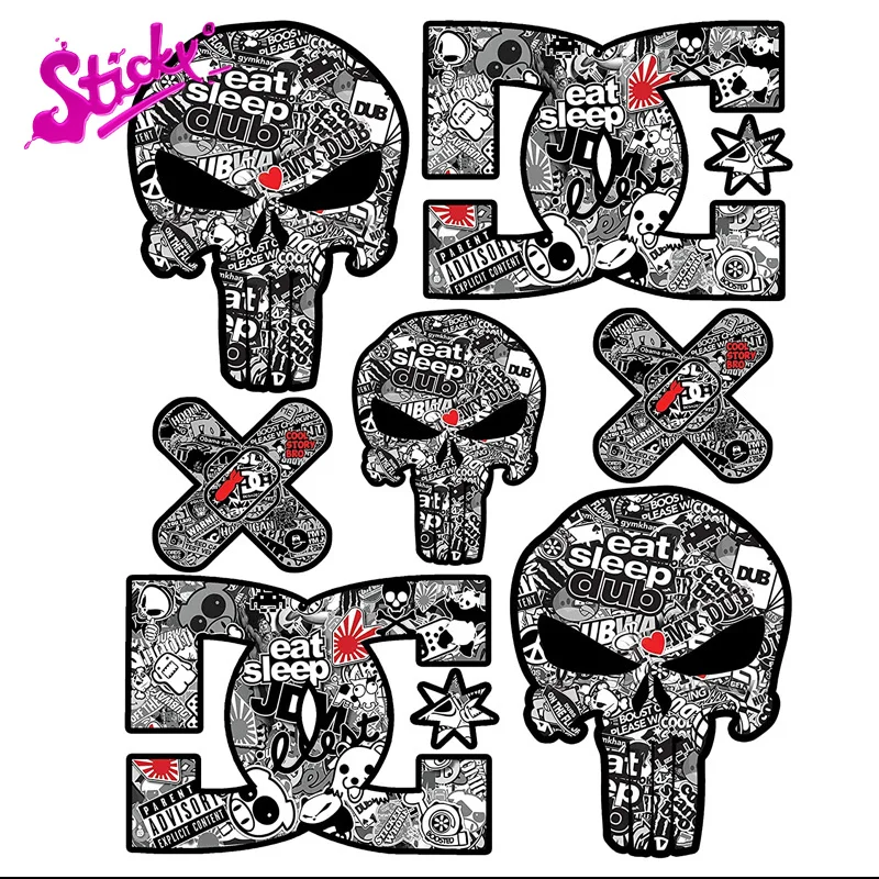 

STICKY Punisher Skull Sticker Bomb Graffiti Print Style Vinyl Helmets Motorcycles Moped Bicycles Laptop Car Sticker Decal Decor