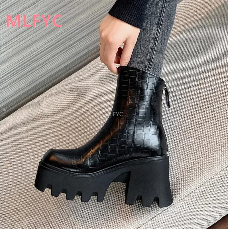 

Super high heel autumn and winter short boots children's platform thick-soled Chelsea boots new height increase Martin boots