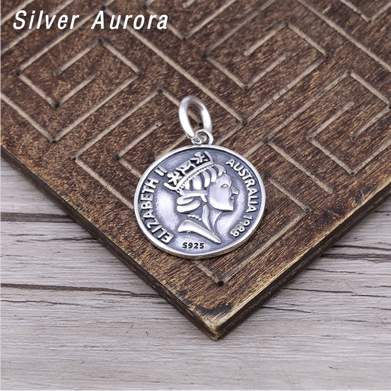 Винтажный подвеска с монетой для мужчин и женщин из настоящего массивного серебра 925 пробы - ювелирное украшение в стиле хип-хоп и рок, модный подарок.