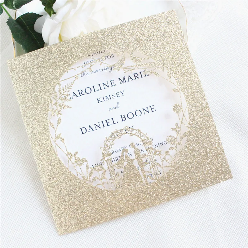 Блестящие красные приглашения на свадьбу Свадебный карманный дизайн заказ