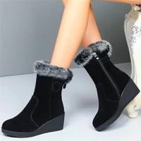 winter boots womens suede leather platform wedge ankle boots round toe fleece fur warm shoes buckle zip comfort