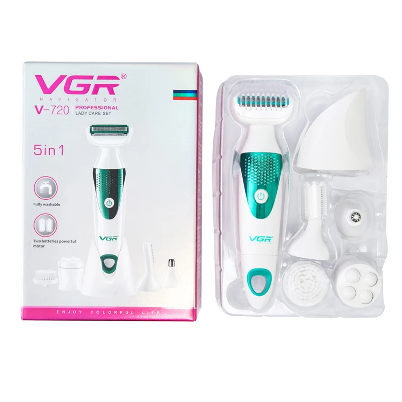 

VGR Multi-Function Shaver 5-in-1 Portable Dry Battery Beauty Instrument Eyebrow Knife Face Wash Massage Nose Hair V-720