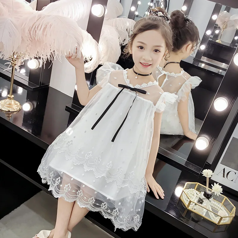 Платье для девочек летнее платье с коротким рукавом детская одежда кружевное