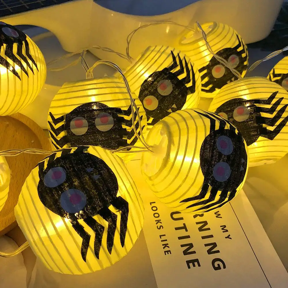 

10LEDs Halloween Paper Lantern Glowing Folding Portable Spider Lantern Ghost Festival Scene Arrangement Decorative Light String