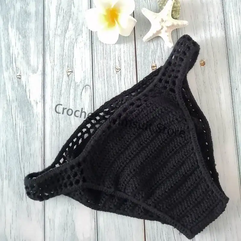 black Женский сексуальный вязаный купальник бикини Boho Thong купальник ручной работы трикотажные шорты - Цвет: black