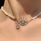 Ожерелье женское, с пресноводным жемчугом, с надписью дьявольский глаз