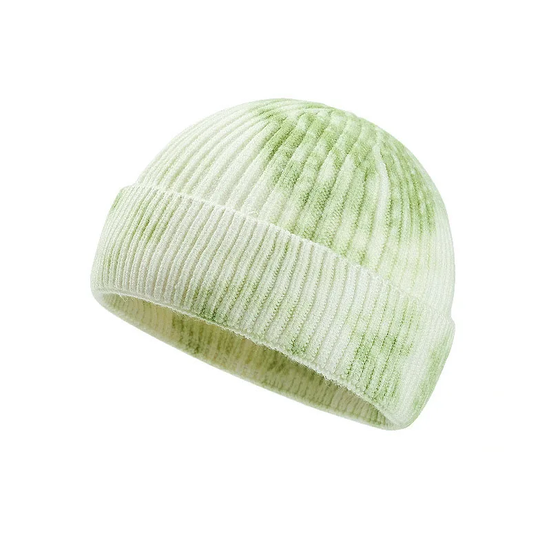 Шапка унисекс шерстяная вязаная без косточек с принтом тай-дай зимняя