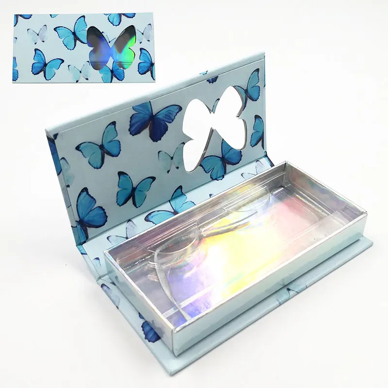 

wholesale New Lash Boxes Packaging Custom Eyelash Faux Cils Packaging Box 25mm Mink Lashes Packaging Package Blue Butterfly Case