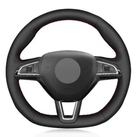 car steering wheel cover diy black genuine leather for skoda octavia rs citigo fabia scala karoq kodiaq citijet superb 2015 2019