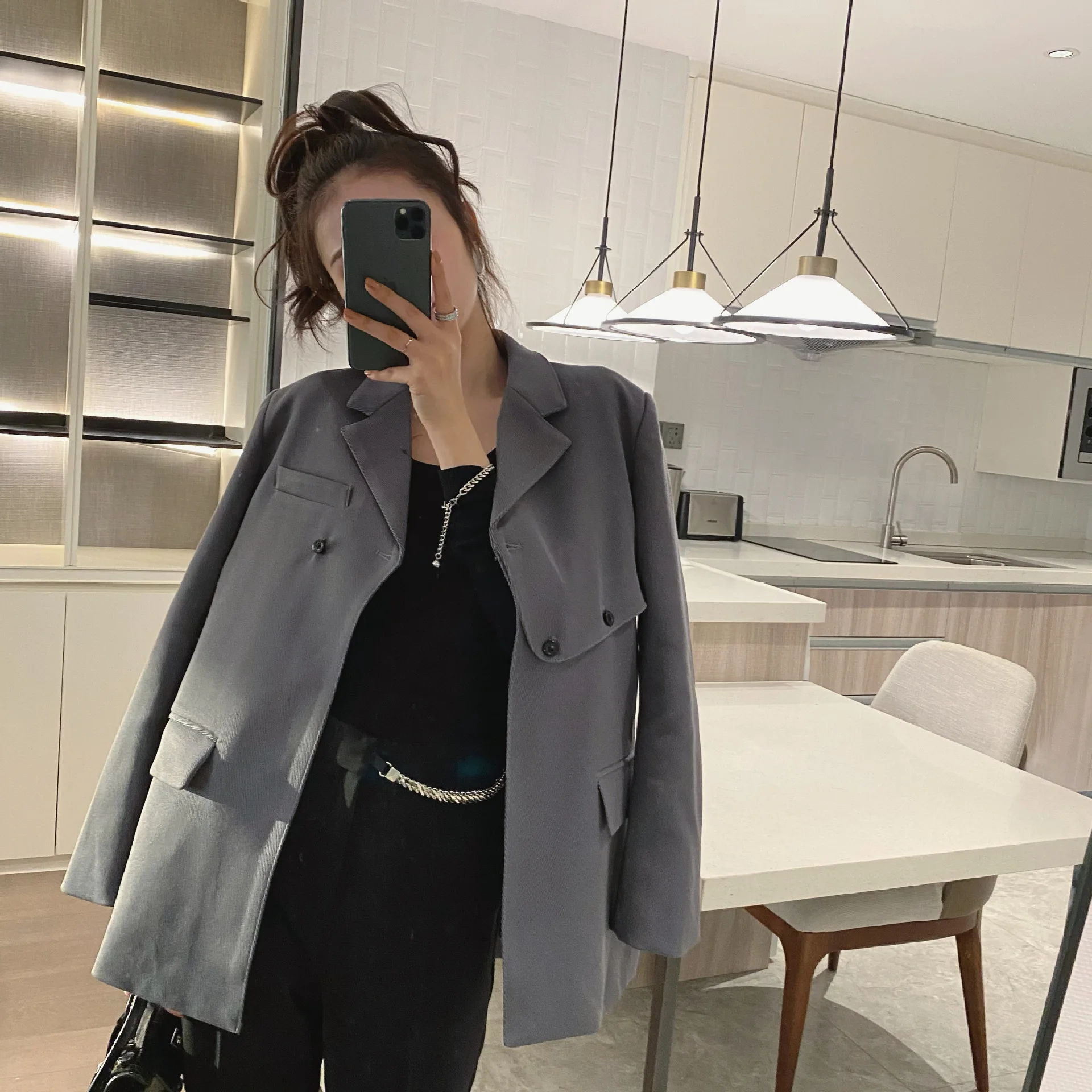 

2021 spring new women's slim suit three-dimensional cut irregular design jacket