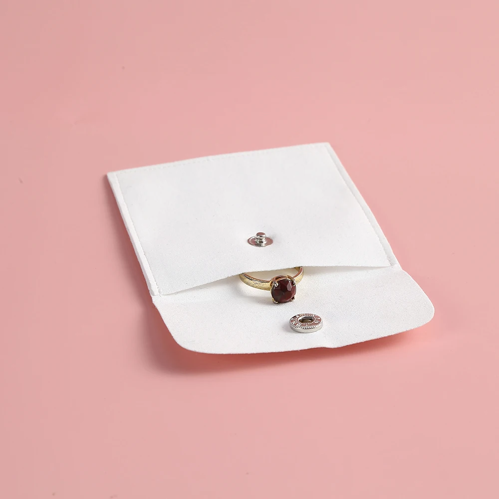 20 White Microfiber Jewelry Pouch Small Snap Button Bags Custom Any Size Earrings Brooch Ring Gift Bag Packaging Pouch Wholesale