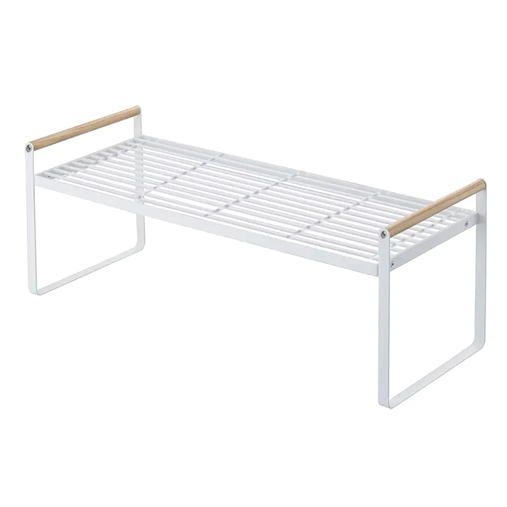 

New Kitchen Storage Shelf Organizer Expandable Kitchen Cabinet and Counter Shelf Wooden Handle Multifunctional Organization Rack