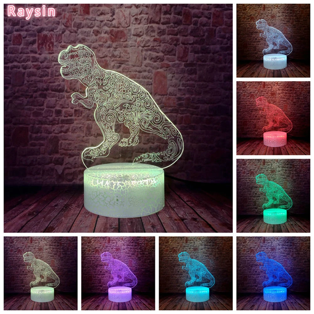 Забавный тираннозавр стегозавр 3D светодиодный ночник в форме динозавра RGB