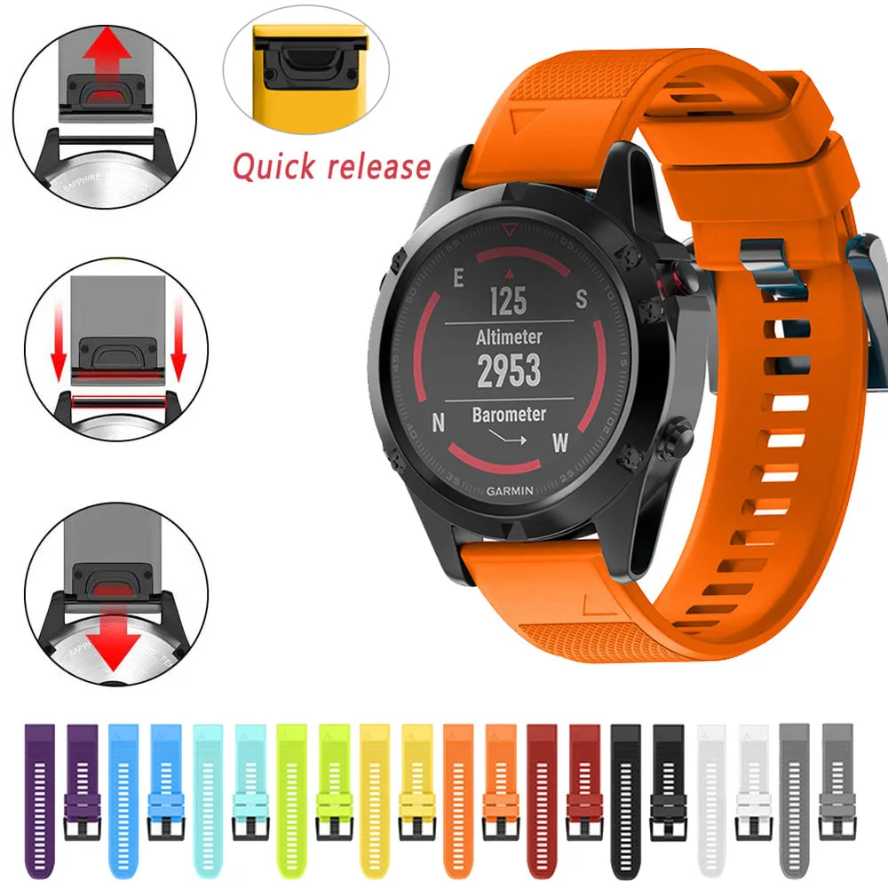 

Ремешок силиконовый для наручных часов Garmin Fenix 6X 5X Plus 5 5 Plus 6S 5S Plus 3HR