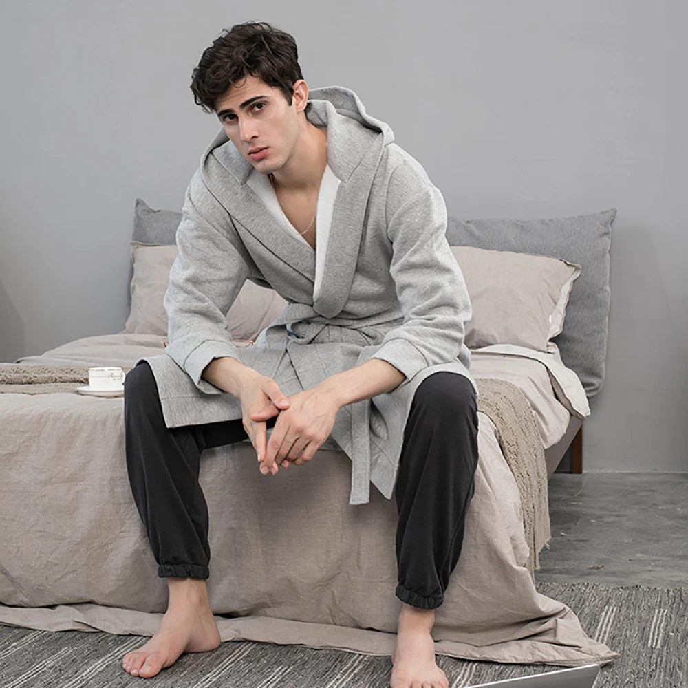 

Men Warm Fleece Kimono Robes Couples Loose Dresses Casual Comfortable Hotel Long Robe Trendy Hooded Bathrobe Pockets With Belt