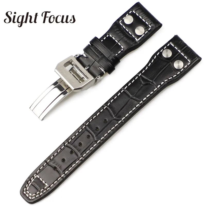 22mm Real Calfskin Leather Military Style Watch Band for IWC Strap Watch Men Mark Big Pilot Bracelet Rivet Belt Correas Hombres