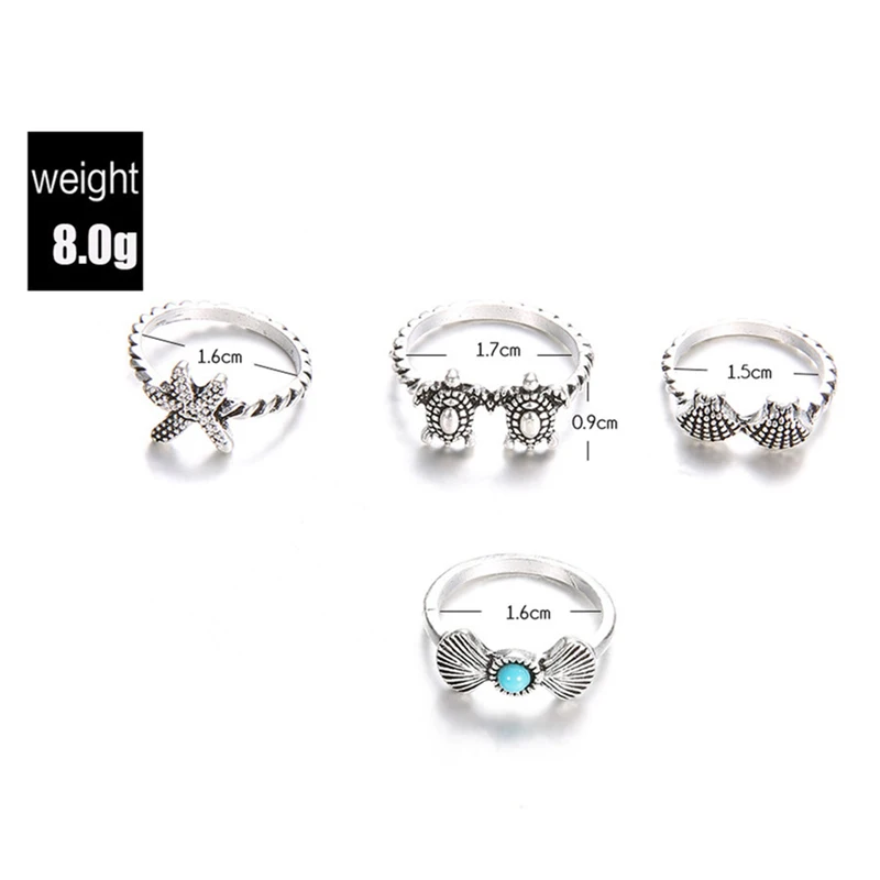 Набор колец на палец в богемном стиле 4 шт. | Украшения и аксессуары