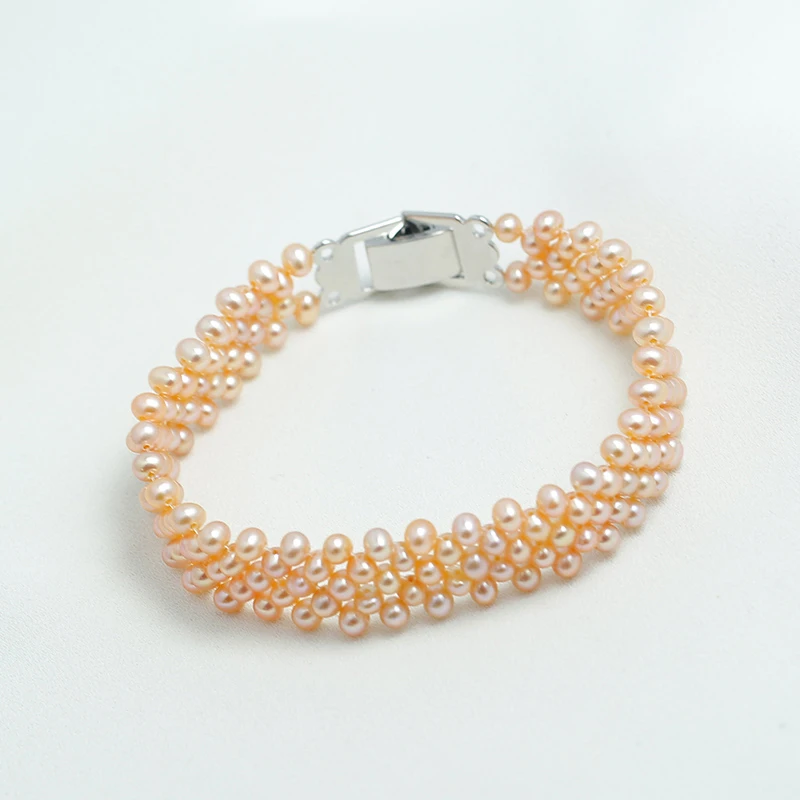 pink pearl bracelet Изысканный женский браслет ручной работы из натурального пресноводного жемчуга, ювелирное изделие, разноцветный жемчужный браслет, ювелирное изделие из серебра 925 пробы, свадебный подарок - Цвет камня: pink pearl bracelet