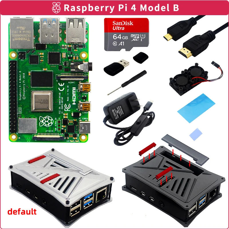 Raspberry Pi 4 Model B Kit 2 ГБ/4 ГБ/8 ГБ ОЗУ + чехол из АБС-пластика двойной вентилятор