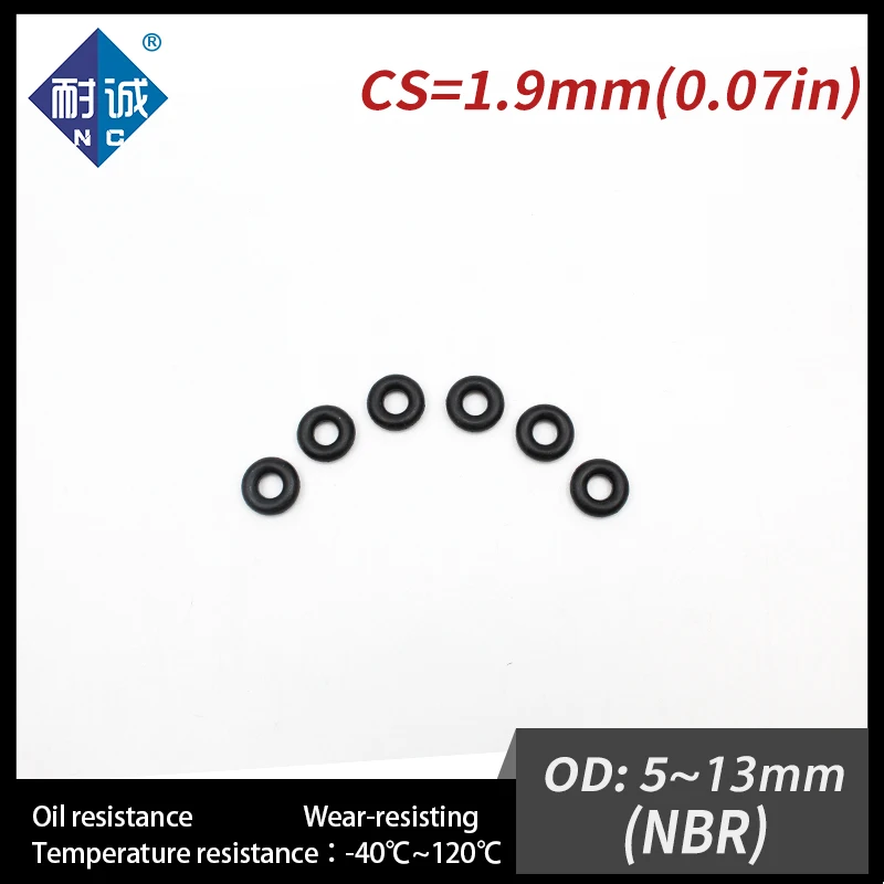 Резиновое кольцо NBR CS1.9mm OD5/5 5/6/6.5/7/8/8.5/9/10/10.5/11/11.5/12/13 мм водостойкое уплотнительное 20