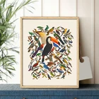 Холст с птицами, картина с цветными птицами, холст, художественные картины, винтажный декор для домашней комнаты, Классический плакат, тканевые обои