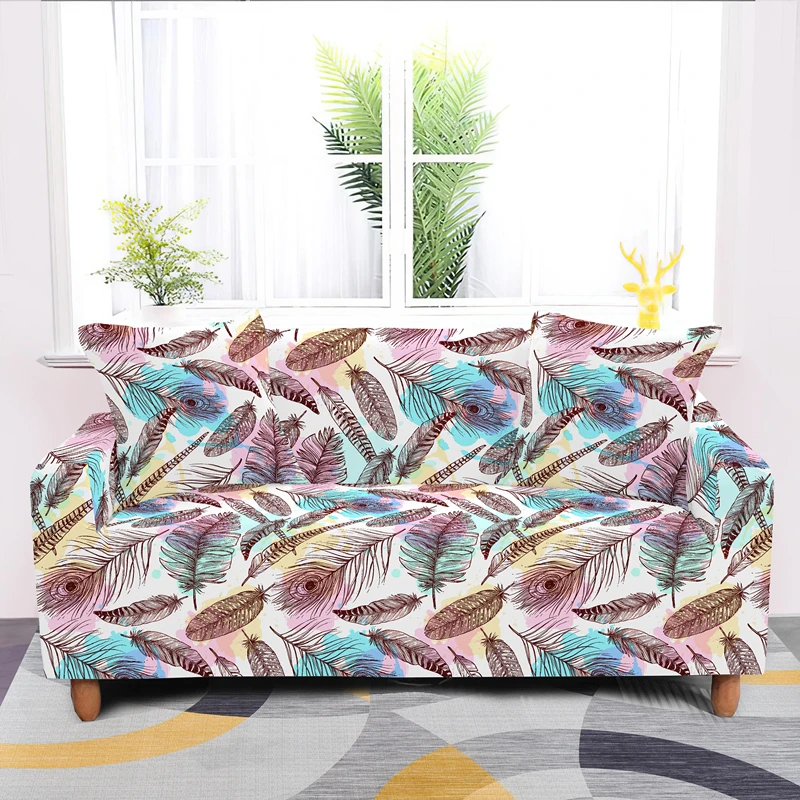 Полноразмерный чехол для дивана с цветными перьями эластичные чехлы мебели