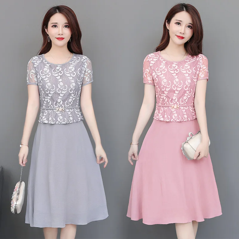 

Patchwork Fake Two Piece Dresses Pleated Short Sleeve Chiffon Dress Elegant Ruffle Midi Dresses Summer 2022 Vestidos