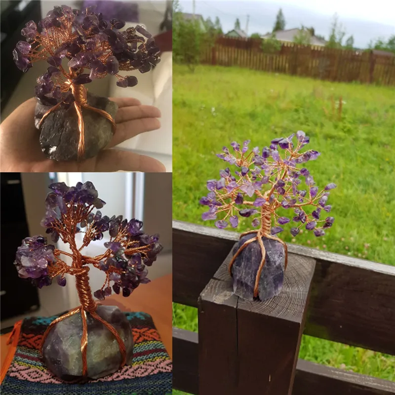 Sunligoo натуральный драгоценный камень деньги деревья Аметист дерево Фен Шуй