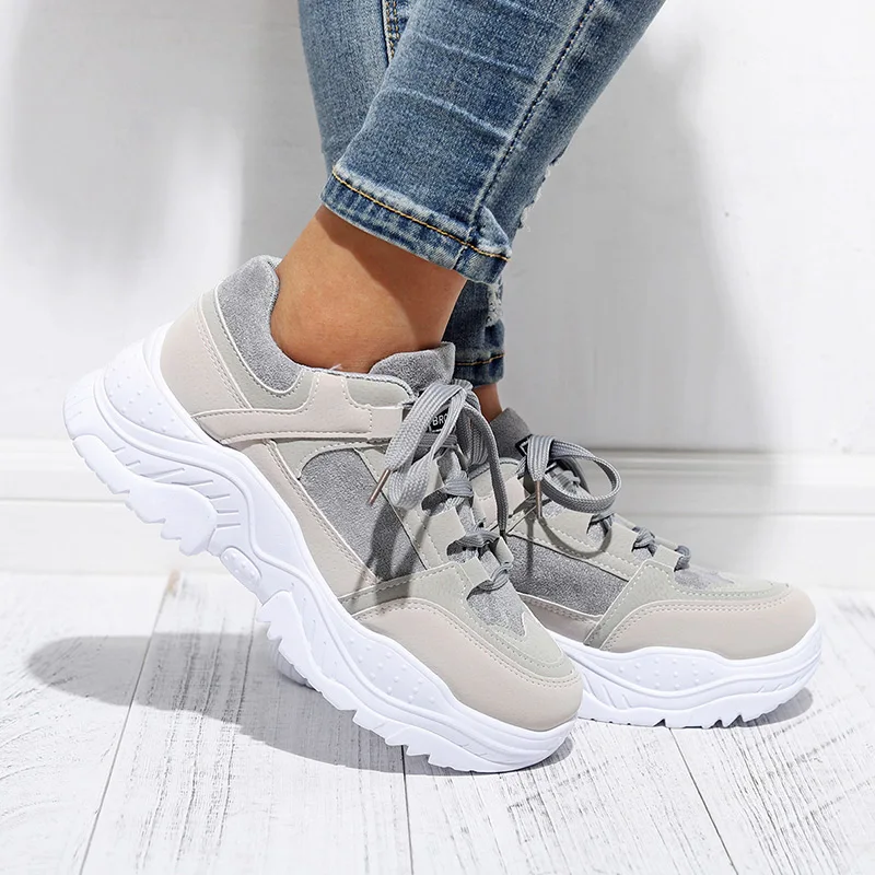 MCCKLE Shoes Women Sneakers Platform Lace Up Mixed Color Ladies Suede Flat Fashion Vulcanized Casual Comfort Footwear Autumn