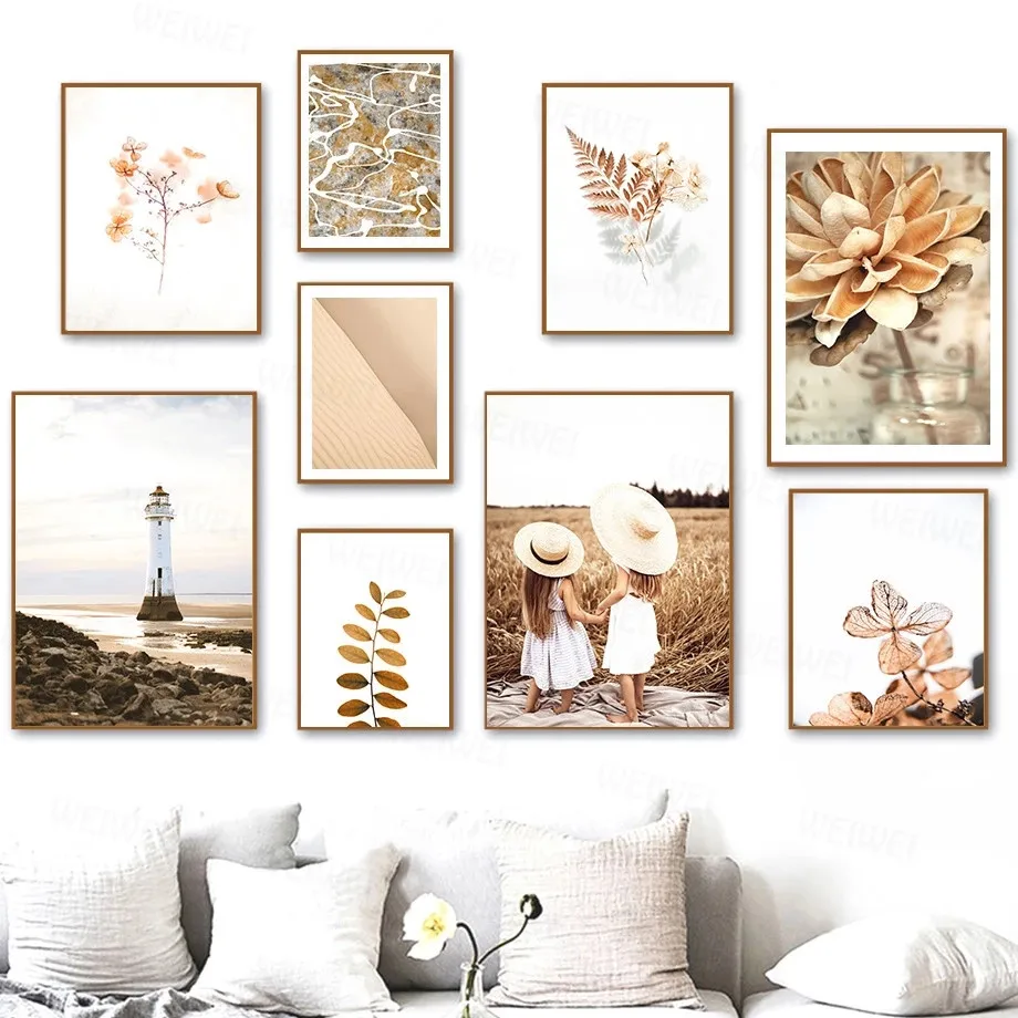 

Ocean Beach Lighthouse Girl Wheat Wall Art Canvas Painting Nordic Posters and Prints Wall Pictures for Living Room Bedroom Decor