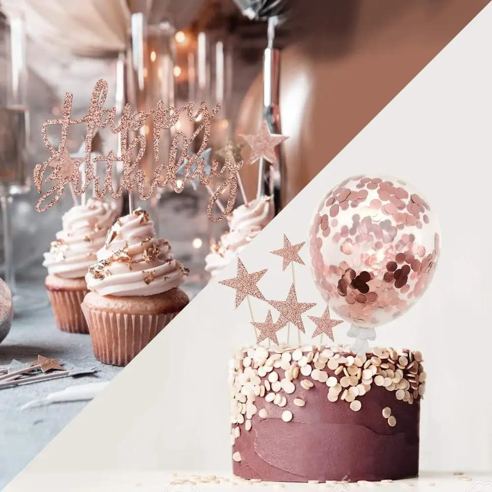 

Rose Gold Birthday Cake Topper and Confetti Balloon (Champagne gold)