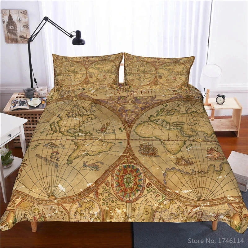 

3D World Map Printed Bohemian Duvet / Comforter Cover Pillowcase Set Twin Full Queen King Size Bedding Set Bed Linens Bedclothes