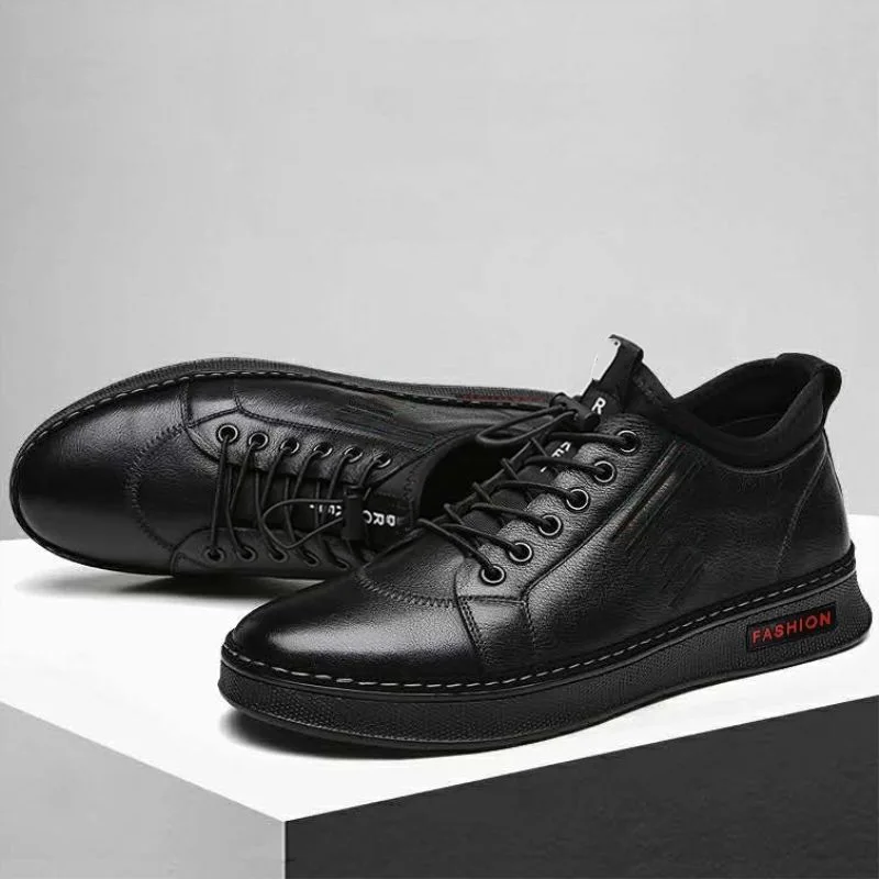 Мужские модные однотонные кожаные деловые спортивные туфли на плоской подошве с
