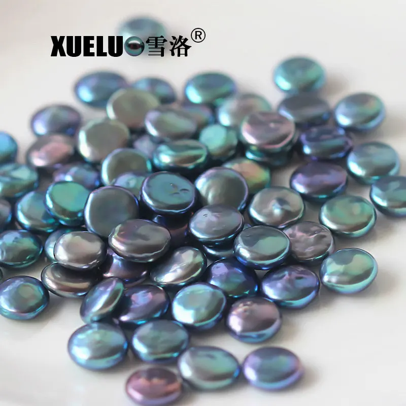 

XUELUO Brand 5pearls/pack 14-15mm Black Cultured Freshwater Natural Pearl Beads for diy design ,peacock green coin loose pearls