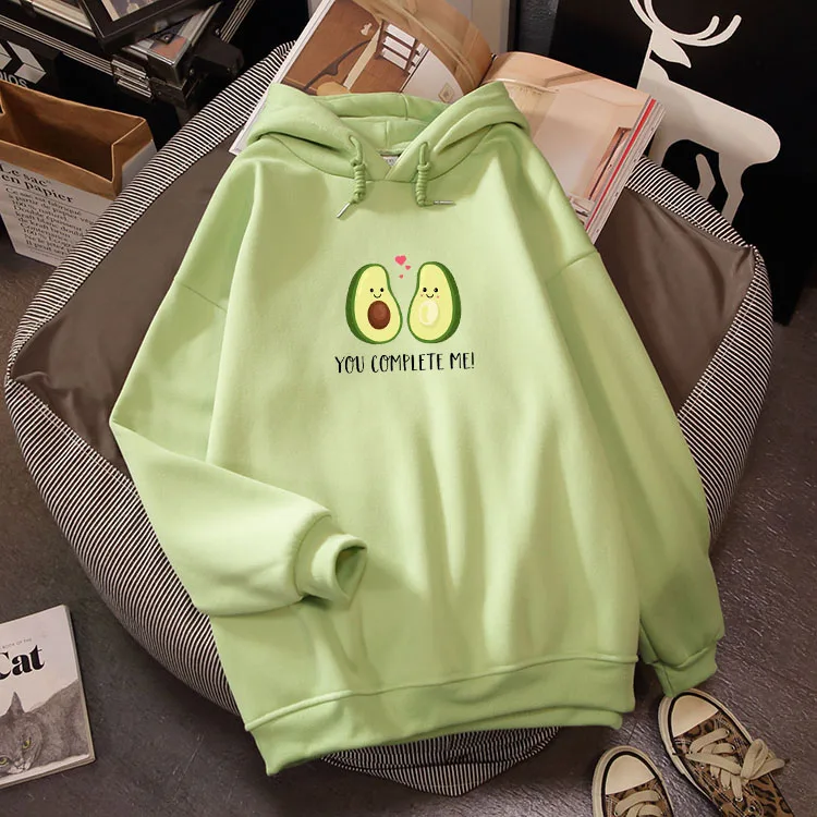 

Women Hoodies Couple Harajuku Matching Cute Cartoon Avocado Print Hoodie Oversized Kpop Casual You Complete Me Pullover Outwear