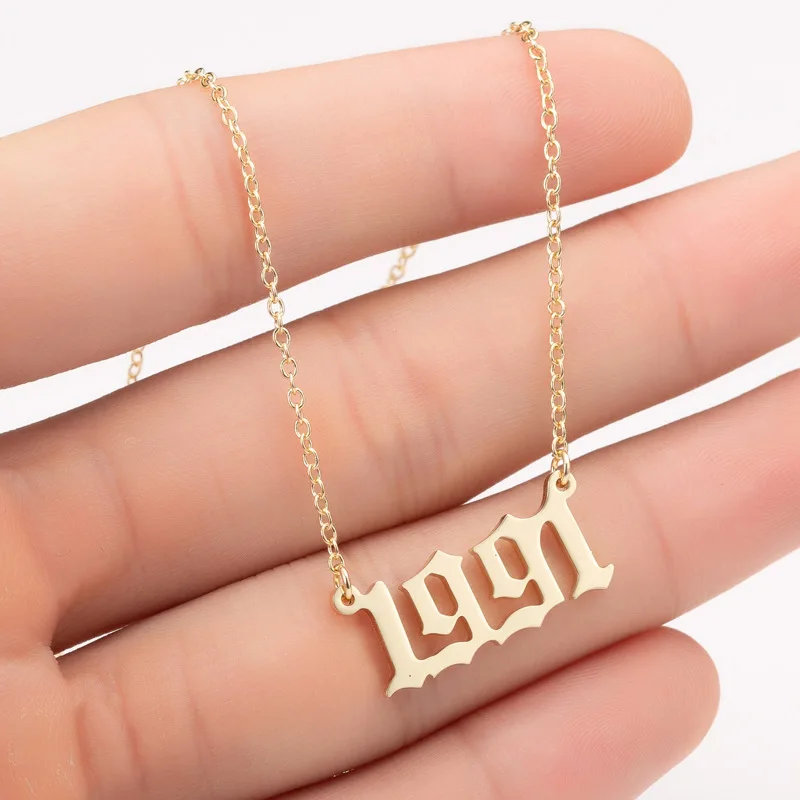 1991 Women Personalized Necklace Special Date Year Number Necklace girl1994 1995 1996 1997 1998 1999 from 1980 to 2002 chain Jewelry - Окраска металла: 1991