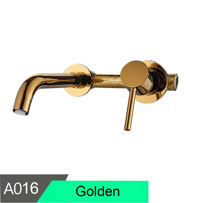 Golden Настенный кран для раковины, яркий хромированный однорычажный смеситель для ванной комнаты, поворотный носик, кран для раковины - Цвет: Golden