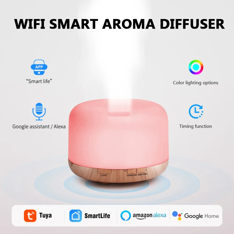 

Умный увлажнитель воздуха Tuya с Wi-Fi, 500 мл