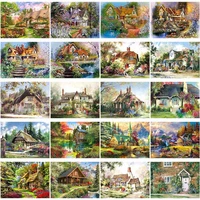 DIY Diamond Painting Cross Stitch Full Round House Diamond Embroidery Mosaic Rhinestone Landscape Village Villa Home Decor