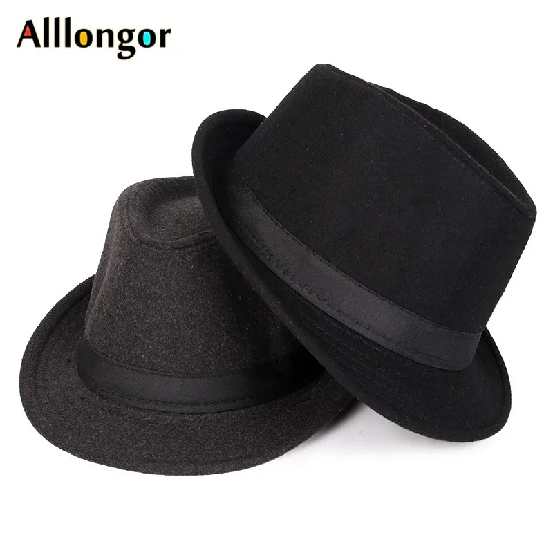 

Classics Autumn 2021 Winter Short Brim Felt Fedoras Hat Men Black panama Vintage top sombrero trilby mens hats gentleman fedora