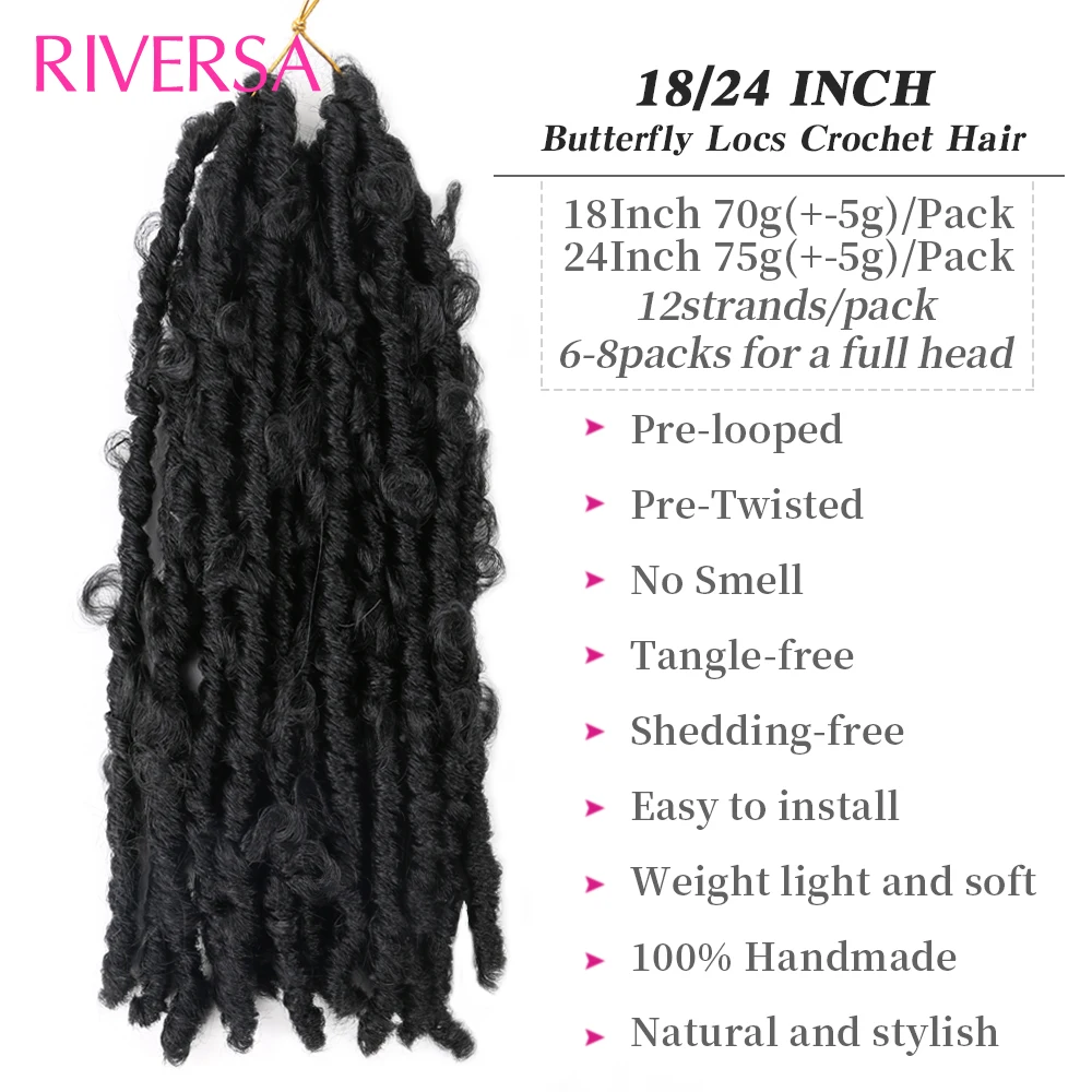 18/ 24inch Long Butterfly Locs Crochet Hair Braids Synthetic Faux Dreadlocks Soft Natural Braiding Extensions tresses |
