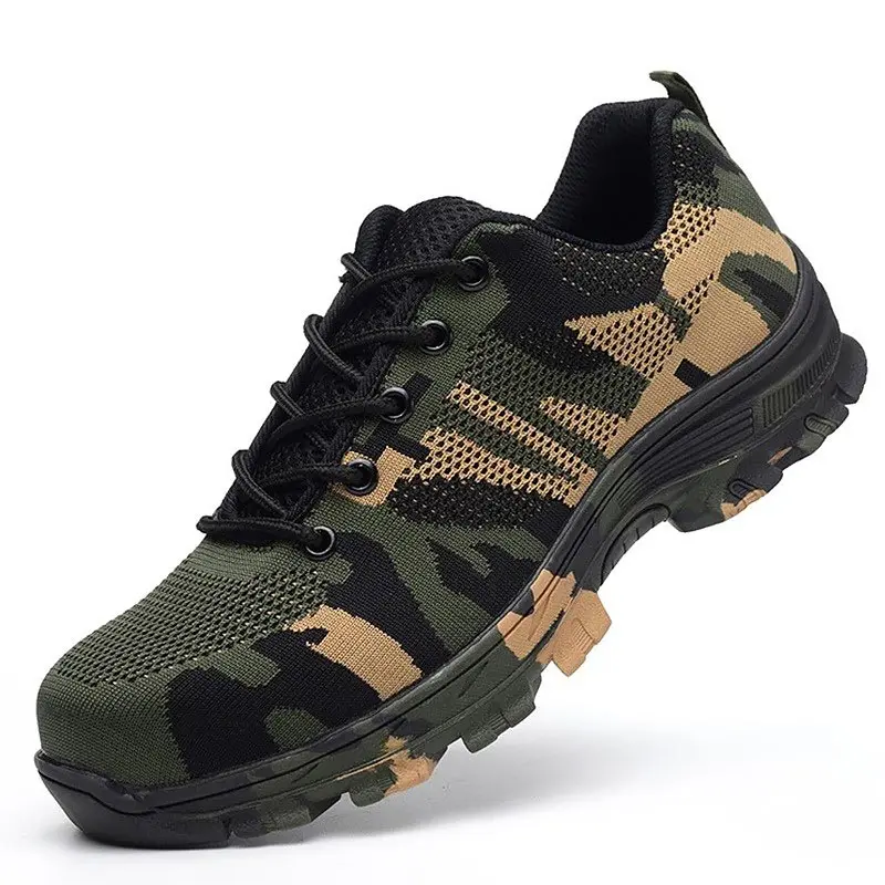 Camouflage Green Высококачественная защитная обувь мужские ботинки г. Новая разноцветная уличная Мужская обувь со стальным носком ботинки на плоской подошве Мужская Рабочая обувь размера плюс - Цвет: Camouflage Green