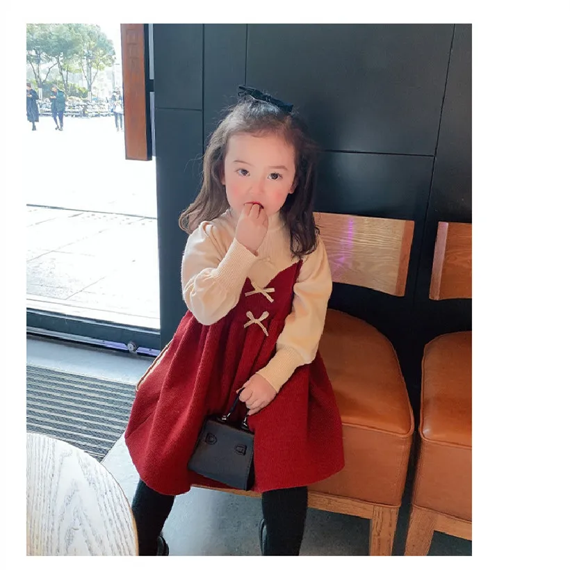 

Winter Knitted Girls Dress Princess Woolen Kids Dresses For Girls Clothes Velvet Toddler Dress For Girl Children Sweaters Cotton